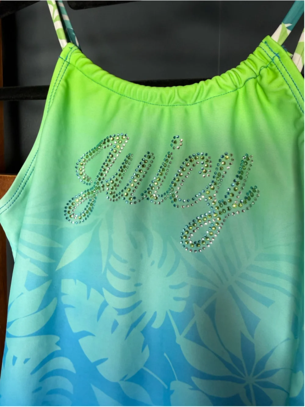 Girls Juicy Couture One Piece Swimsuit Size 12 Blue Green Ombre